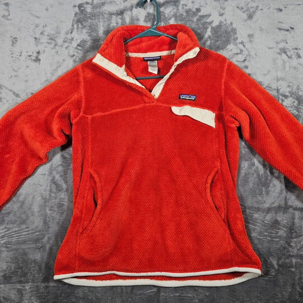 Patagonia Fleece‎ Pullover Women's Size Medium Polartec Front Pockets Orange/Red